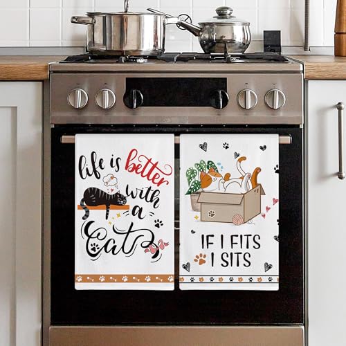 Hexagram Cat Kitchen Towels Set of 4, Cat Lover Gifts for Women, Funny Cute Housewarming Dish Hand Towels for Home Kitchen Decor - Image 4