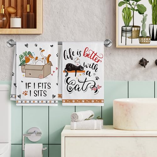 Hexagram Cat Kitchen Towels Set of 4, Cat Lover Gifts for Women, Funny Cute Housewarming Dish Hand Towels for Home Kitchen Decor - Image 5