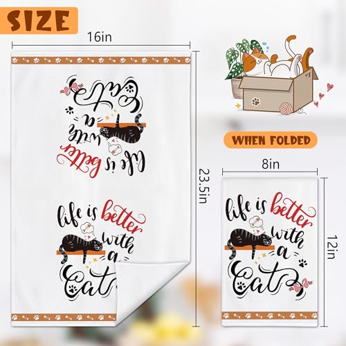 Hexagram Cat Kitchen Towels Set of 4, Cat Lover Gifts for Women, Funny Cute Housewarming Dish Hand Towels for Home Kitchen Decor - Image 3