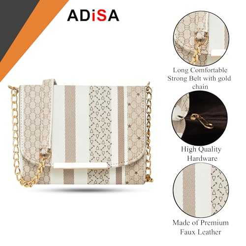 ADISA Women Girls Stripes Cross Body Sling Bag (SL5100-BEI_Beige) - Image 3