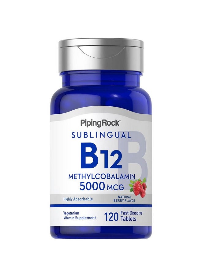 Piping Rock B12 Sublingual Methylcobalamin ; 5000 Mcg ; 120 Fast Dissolve Tablets ; Berry Flavor ; Vegetarian Nongmo Gluten Free Supplement  - Image 1