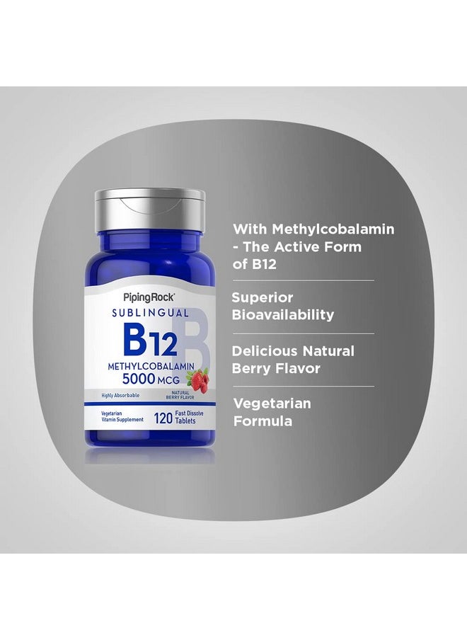 Piping Rock B12 Sublingual Methylcobalamin ; 5000 Mcg ; 120 Fast Dissolve Tablets ; Berry Flavor ; Vegetarian Nongmo Gluten Free Supplement  - Image 5