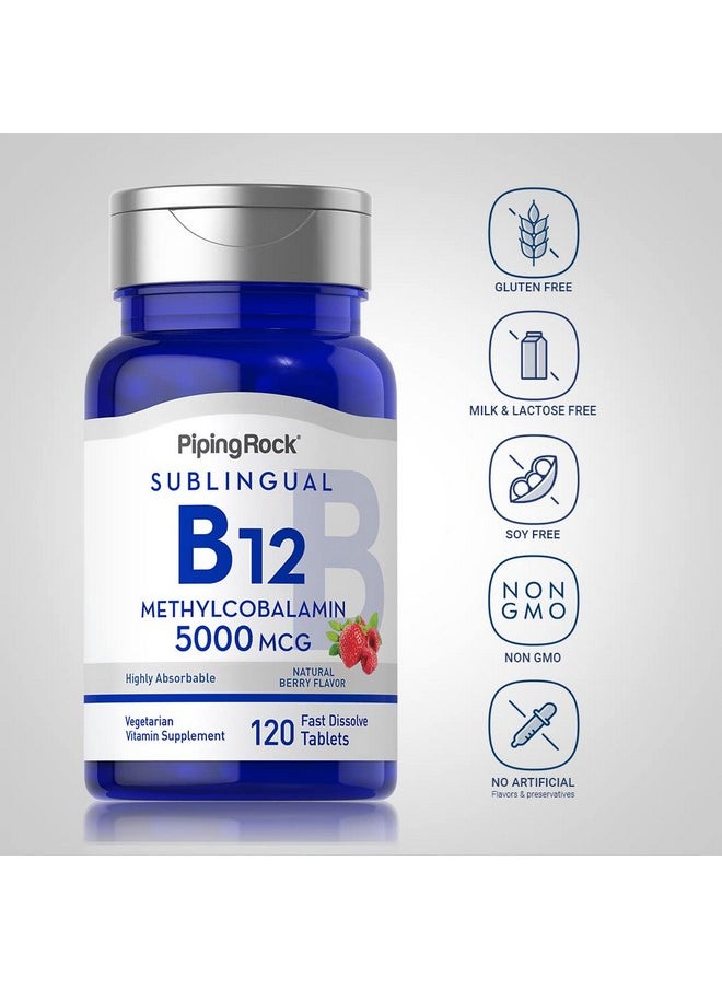 Piping Rock B12 Sublingual Methylcobalamin ; 5000 Mcg ; 120 Fast Dissolve Tablets ; Berry Flavor ; Vegetarian Nongmo Gluten Free Supplement  - Image 4
