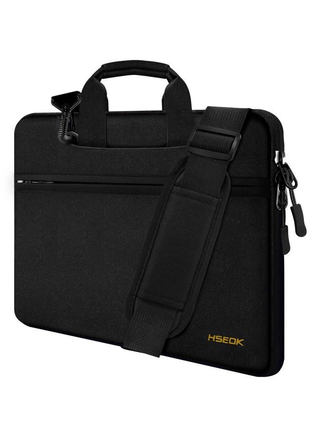 HSEOK Laptop Shoulder Bag/Briefcase, Polyester Carry Case Bag for 12.9 iPad Pro / 13.3 Inch Notebook Computer/MacBook Air & Pro with Back Belt for trolly case, Black - Image 1