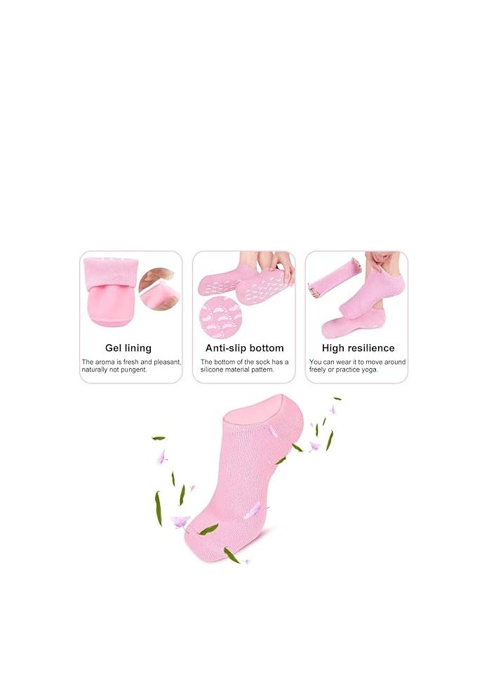 2 Pairs of Moisturising Gel Socks with Gel Gloves for Repairing Softening Cracked Feet, Reusable Foot Mask Socks for Callus Removal, Women's Spa Foot Care (Pink color) - Image 2