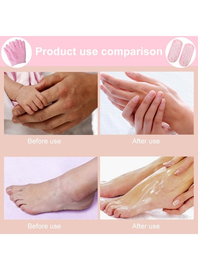 2 Pairs of Moisturising Gel Socks with Gel Gloves for Repairing Softening Cracked Feet, Reusable Foot Mask Socks for Callus Removal, Women's Spa Foot Care (Pink color) - Image 3