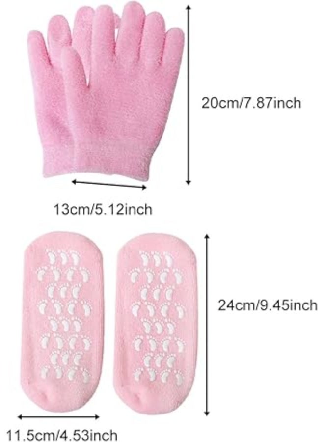 2 Pairs of Moisturising Gel Socks with Gel Gloves for Repairing Softening Cracked Feet, Reusable Foot Mask Socks for Callus Removal, Women's Spa Foot Care (Pink color) - Image 4