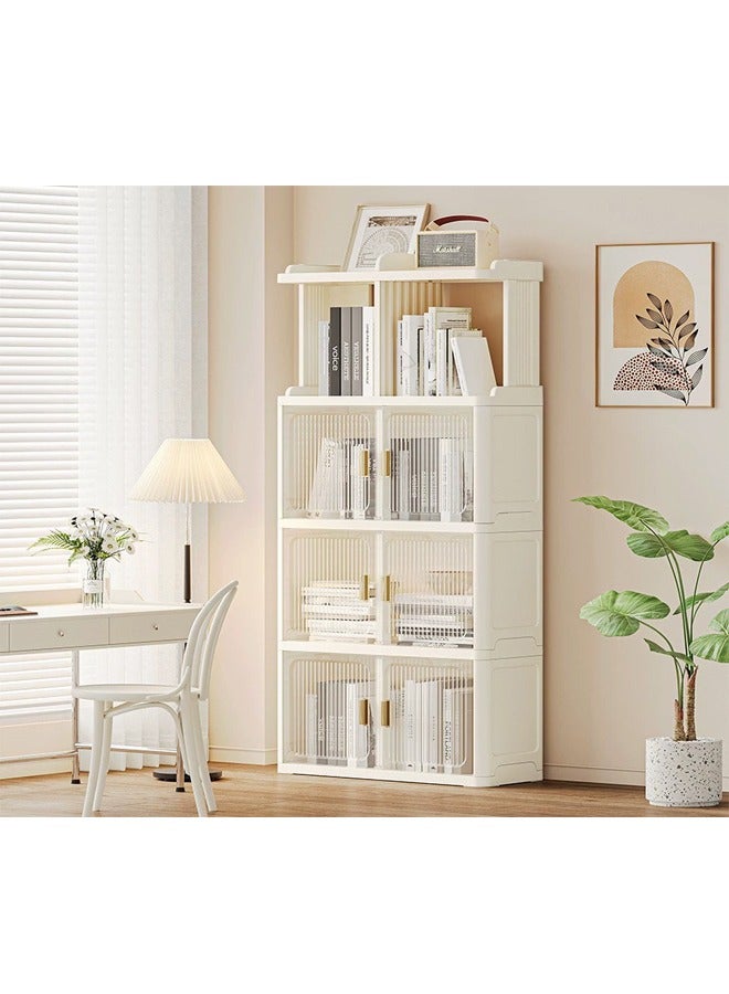 إيه تي إم خزانة تخزين حديثة رفيعة بأبواب شفافة ومقابض ذهبية - 60x25x136 سم - Image 1