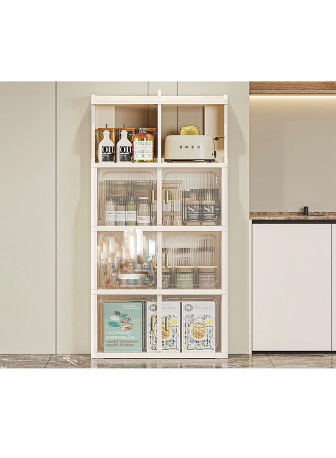 إيه تي إم خزانة تخزين حديثة رفيعة بأبواب شفافة ومقابض ذهبية - 60x25x136 سم - Image 3