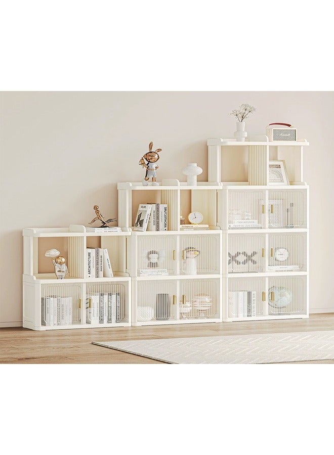 إيه تي إم خزانة تخزين حديثة رفيعة بأبواب شفافة ومقابض ذهبية - 60x25x136 سم - Image 4