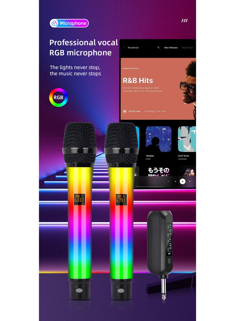 ميكروفون كاريوكي لاسلكي احترافي UHF محمول باليد من ZFSZ بإضاءة RGB متغيرة، جهاز استقبال قابل لإعادة الشحن بمنفذ 6.35 ملم - Image 2