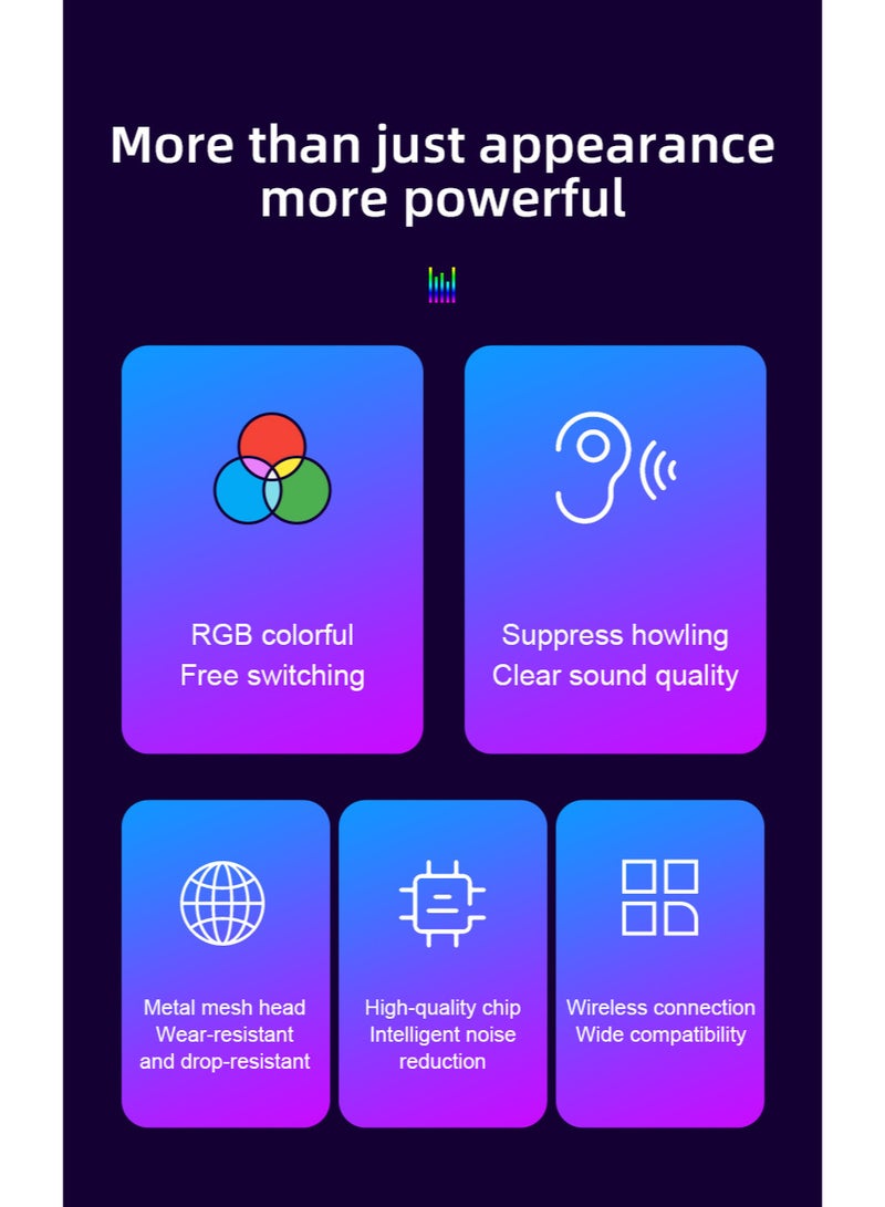 ميكروفون كاريوكي لاسلكي احترافي UHF محمول باليد من ZFSZ بإضاءة RGB متغيرة، جهاز استقبال قابل لإعادة الشحن بمنفذ 6.35 ملم - Image 3