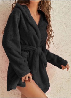RATSAW Women Hooded Bathrobe Fleece Lightweight Soft Plush Flannel Sleepwear Fleece Hooded Bathrobes Night Sleepwear Women's Mid Length Plush Robe  - Image 2