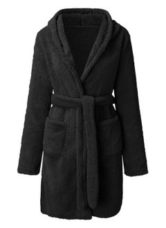RATSAW Women Hooded Bathrobe Fleece Lightweight Soft Plush Flannel Sleepwear Fleece Hooded Bathrobes Night Sleepwear Women's Mid Length Plush Robe  - Image 3