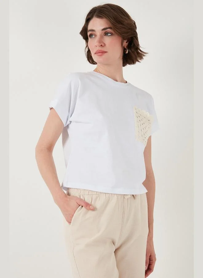 Lela Lela Cotton Single Pocket Regular Fit Crew Neck T-Shirt Women's T-SHIRT 5865818