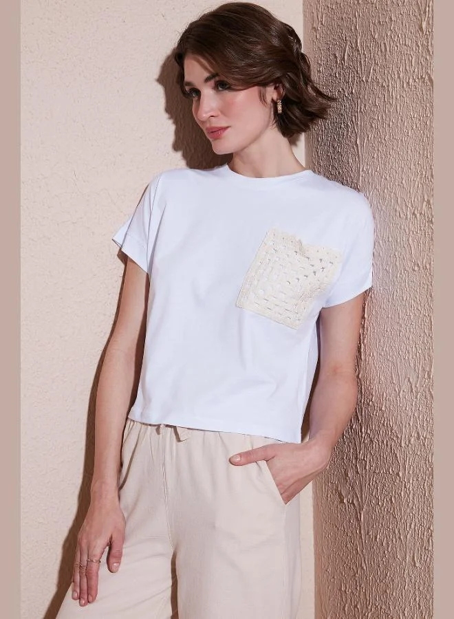 Lela Lela Cotton Single Pocket Regular Fit Crew Neck T-Shirt Women's T-SHIRT 5865818