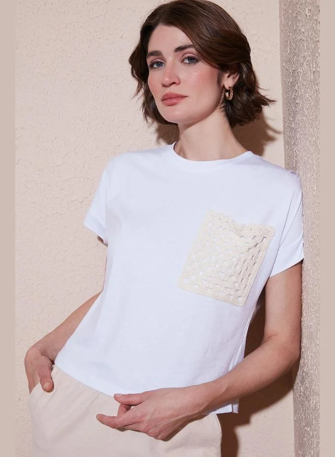 Lela Lela Cotton Single Pocket Regular Fit Crew Neck T-Shirt Women's T-SHIRT 5865818