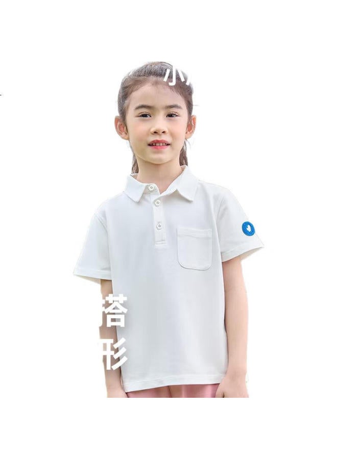 Heybetter Children'S Polo Shirt, Spring And Summer Moisture-Wicking Quick-Dry Short Sleeve T-Shirt For Boys And Girls, Off-White, Size 140 - Image 2