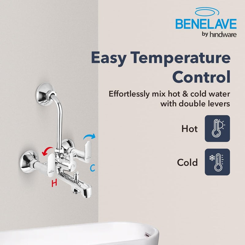 hindware خلاط بنلاف 3 في 1 للجدار للحمام | مصنوع من النحاس | تشطيب لامع مثل المرآة | توفير لدش علوي ودش يدوي | مجموعة فولغا | ضمان المصنع لمدة 7 سنوات - Image 2