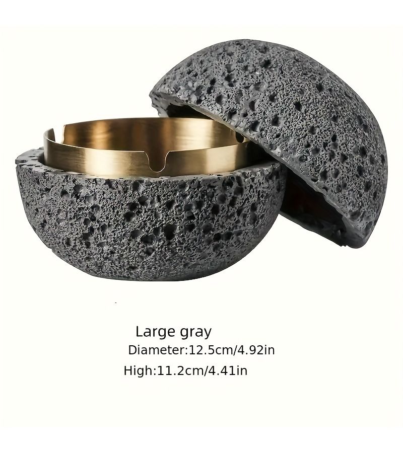 Black Large Concrete Ashtray With Removable Stainless Steel Insert - Image 1