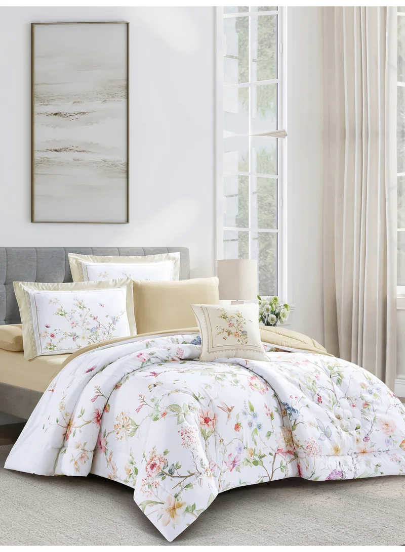 Donetella Bedding Comforter Set, King Size Fits 200x200 cm - 6-Pcs Digital Print Quilted Bed Set, Microfiber Fabric - 1 Comforter, 1 Fitted Sheet, 2 Pillow Shams, 2 Pillowcases .