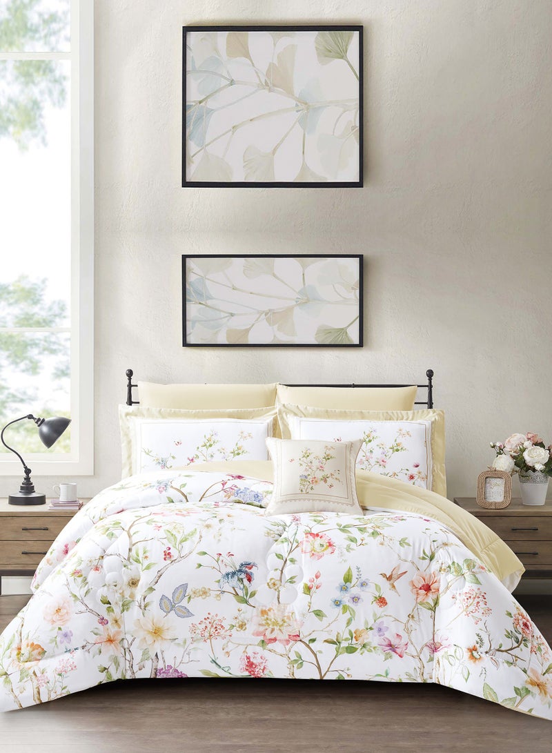 دوناتيلا طقم مفرش سرير كامل 6 قطع مقاس مزدوج 240×260 سم , مايكروفايبر ناعم , تطريز مشجر انيق يناسب سرير 200×200سم - Image 1