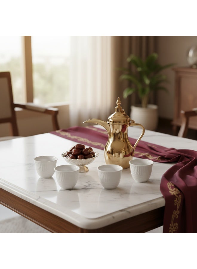 Olive 6-Piece Arabic Coffee Cup Set - Premium White Porcelain Cawa Cups, White Striped Design - Image 2