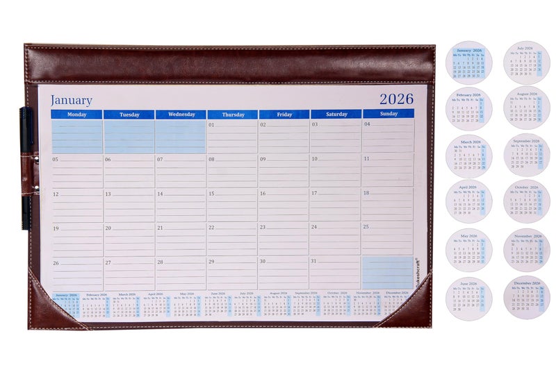 Sukeshcraft Table Planner Calendar 2026 (January 2026 – December 2026) (18.5"x13"Inch.) (2Tone Brown) - Image 1