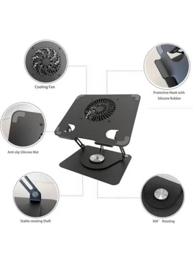 360-degree rotating laptop stand with built-in cooling fan, made of carbon steel, for 12-17 inch devices and supports up to 5 kg. - Image 3