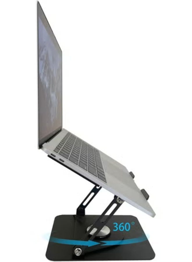 360-degree rotating laptop stand with built-in cooling fan, made of carbon steel, for 12-17 inch devices and supports up to 5 kg. - Image 2