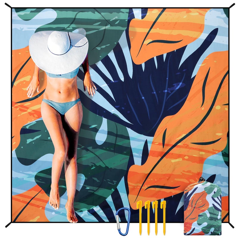 HIHOHO Beach Blanket Waterproof Sandproof Extra Large Beach Mat 79" X 83"/120"x108"for 1-8 Adults Quick Drying Durable Outdoor Picnic Mat for Beach Travel Camping Hiking - Image 1
