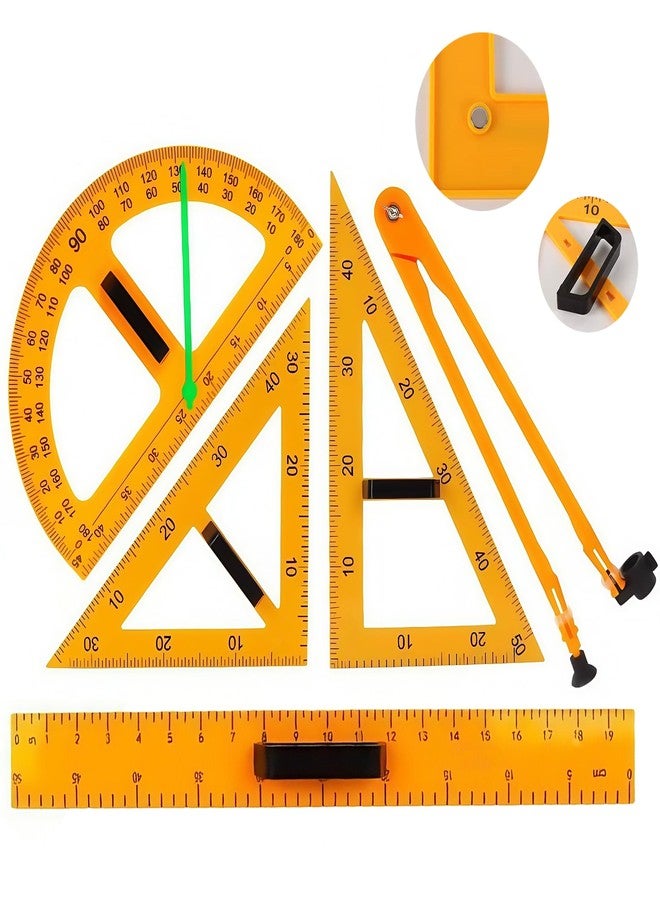 BWCXR Magnetic Geometry Math Ruler Set for Classroom, Large Protractor, Triangle & Measuring Rulers, Magnetic Blackboard Tools for Teachers & Students Enhances Math Learning, 5pc - Image 1