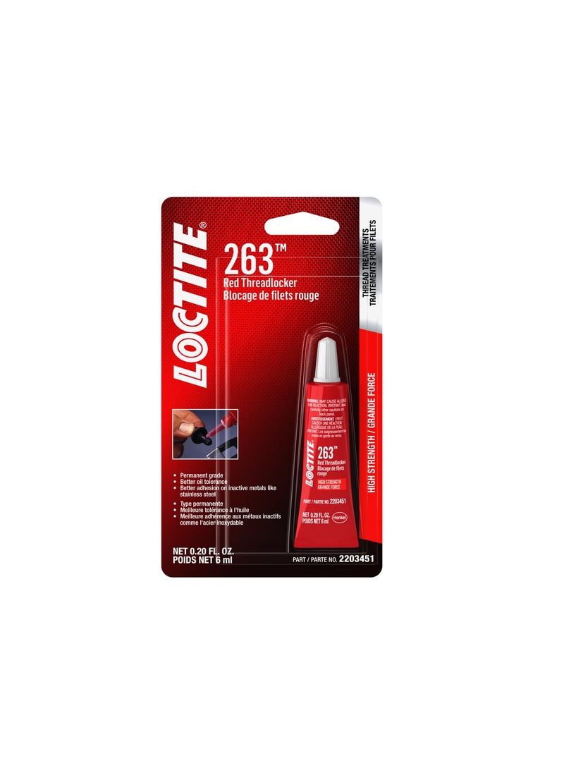 Loctite LOCTITE 263 Threadlocker for Automotive: High-Strength, Oil Tolerant, High-Temperature, Fluorescent, Anaerobic, Heavy Duty Applications | Red, 6 ml Tube (PN: 2203451)  - Image 1