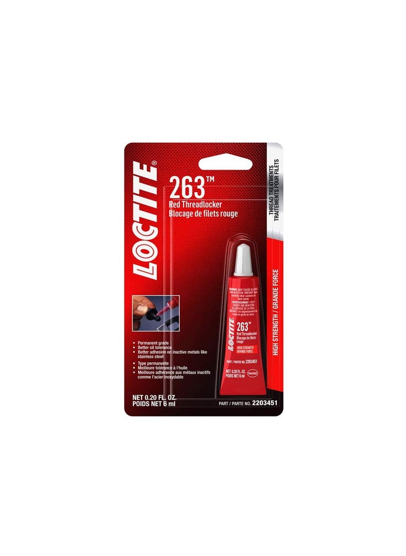 Loctite LOCTITE 263 Threadlocker for Automotive: High-Strength, Oil Tolerant, High-Temperature, Fluorescent, Anaerobic, Heavy Duty Applications | Red, 6 ml Tube (PN: 2203451)  - Image 2