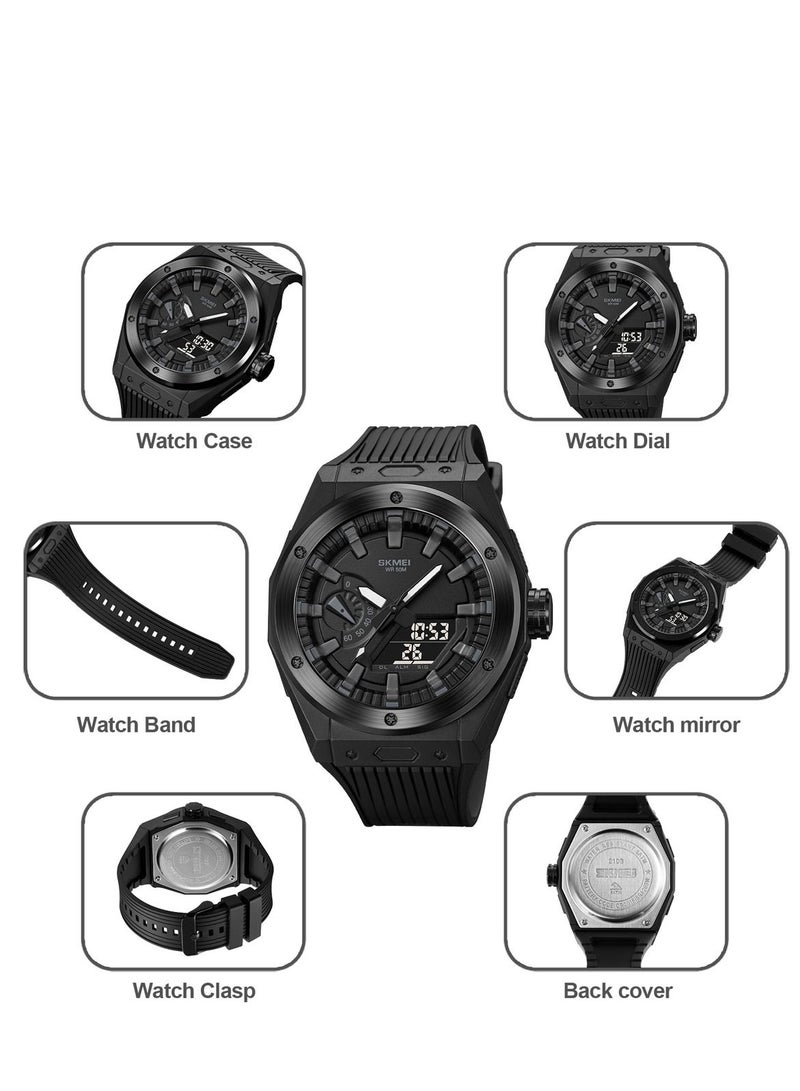 Watches for Men Sports Water Resistant Analog Digital Watch PU Strap Black 2103 - Image 3
