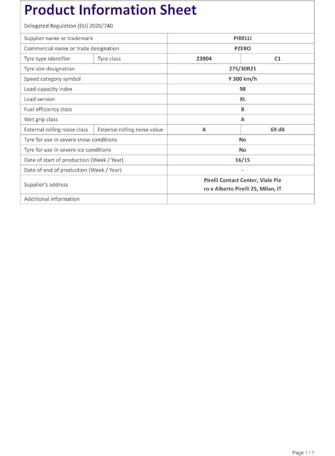 Pirelli P ZERO by size 275/30R21 From a Company Pirelli Tires year of Production 2024 - Image 5