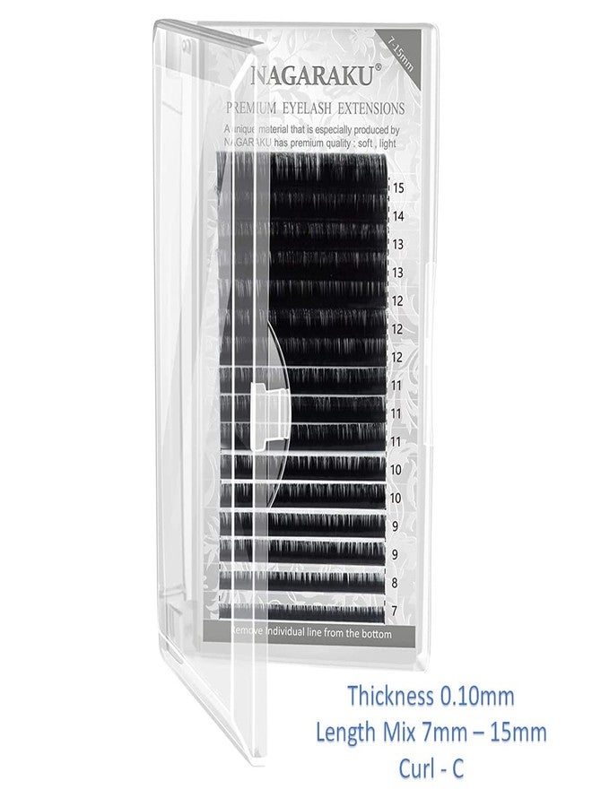 NAGARAKU Eyelash Extensions Individual Lashes 0.10 C curl 7-15mm Mix Tray Classic Matte Black Soft Natural 16 rows lash extensions - Image 2