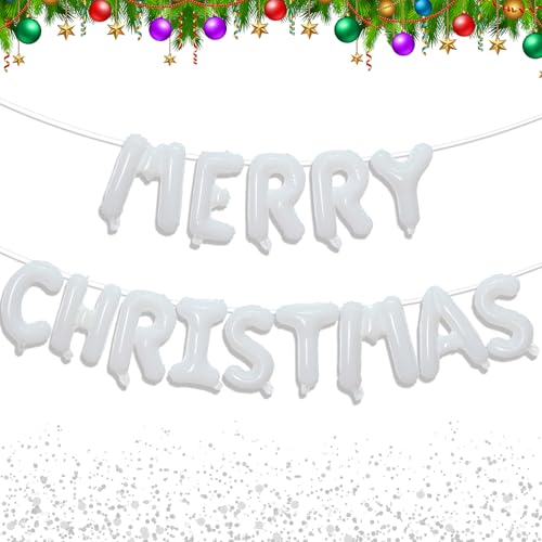 Tellpet Merry Christmas Balloons Banner Christmas Party Decorations White - Image 1