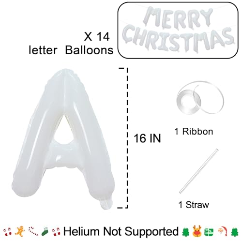 Tellpet Merry Christmas Balloons Banner Christmas Party Decorations White - Image 5