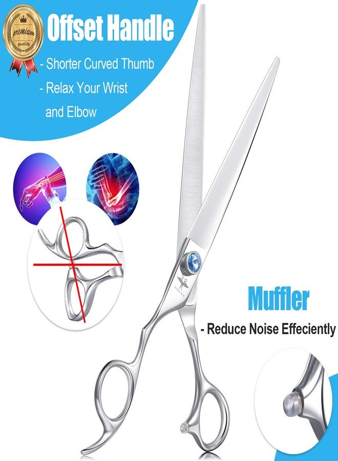 PURPLEBIRD 8 Inch Left Handed Straight Dog Grooming Scissors Professional Pet Cutting Shears Safety Noiseless Blunt Tip Trimming Shearing for Dogs Cats Japanese Stainless Steel Silver - Image 3