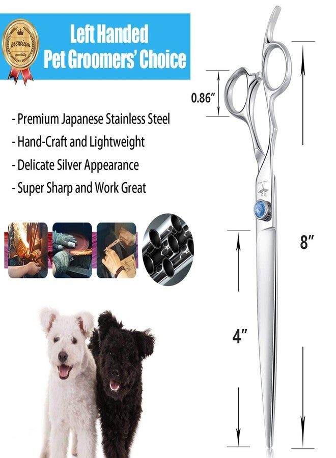 PURPLEBIRD 8 Inch Left Handed Straight Dog Grooming Scissors Professional Pet Cutting Shears Safety Noiseless Blunt Tip Trimming Shearing for Dogs Cats Japanese Stainless Steel Silver - Image 4