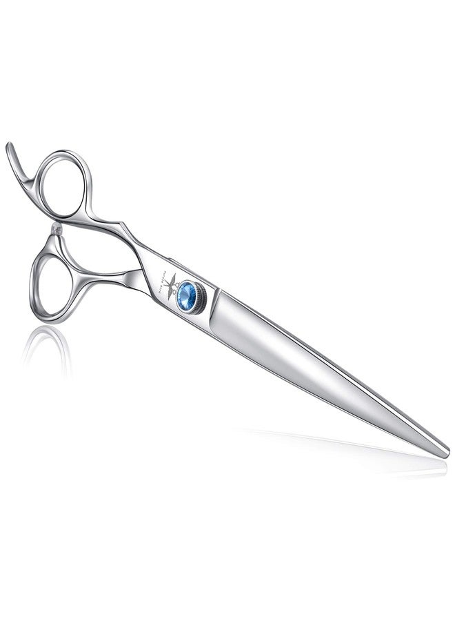 PURPLEBIRD 8 Inch Left Handed Straight Dog Grooming Scissors Professional Pet Cutting Shears Safety Noiseless Blunt Tip Trimming Shearing for Dogs Cats Japanese Stainless Steel Silver - Image 1