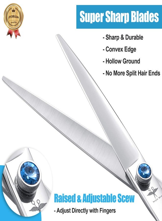 PURPLEBIRD 8 Inch Left Handed Straight Dog Grooming Scissors Professional Pet Cutting Shears Safety Noiseless Blunt Tip Trimming Shearing for Dogs Cats Japanese Stainless Steel Silver - Image 2