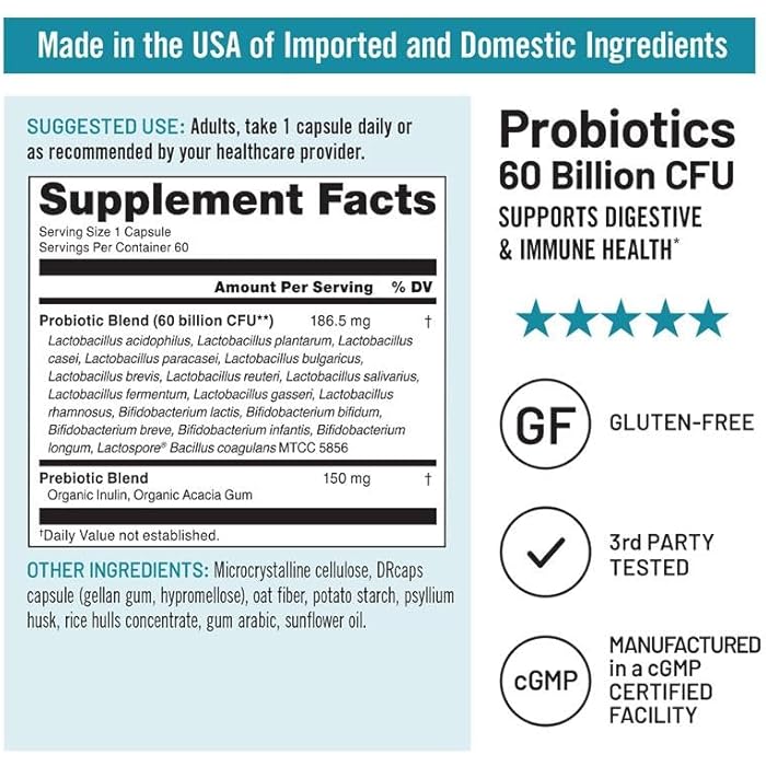 NatureWise Probiotics 60 Billion CFU - 17 Strains + Organic Prebiotics - Immune, Digestive & Gut Health Support for Women & Men - Vegetarian, Gluten-Free, Non-GMO - 60 Capsules[2-Month Supply] - Image 4