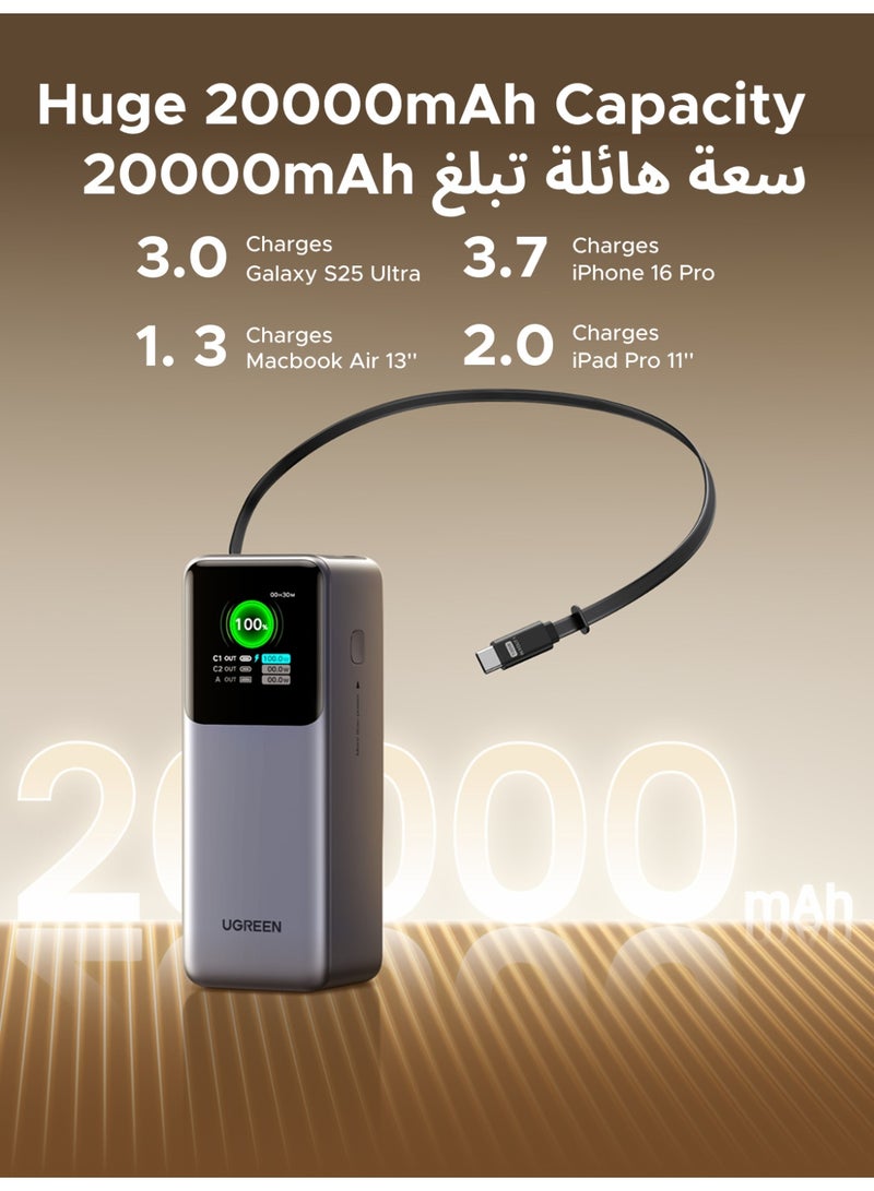 Ugreen 20000mAh Power Bank 165W Built-in 0.7M Retractable Type C Cable Fast Charging Portable Charger Battery Pack With LED Display Bidirectional Charging Compatible with MacBook Pro Air, iPhone 17 Tablet - Image 5