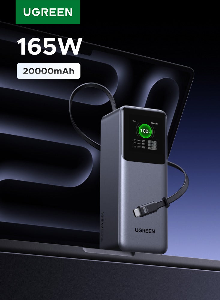 20000mAh Power Bank 165W Built-in 0.7M Retractable Type C Cable Fast Charging Portable Charger Battery Pack With LED Display Bidirectional Charging Compatible with Samsung S25U, MacBook Pro Air, iPhone 17 Tablet 20000 165W