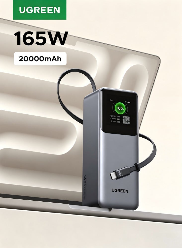 Ugreen 20000mAh 165W Laptop Power Bank 1A1C with Built-in 0.7M Retractable Type C Cable Fast Charging Portable Charger Battery Pack With LED Display Bidirectional Charging Compatible with Samsung S26/S25 Series, MacBook Pro Air, iPhone 17 Tablet 20000 165W（retractable cable） - Image 1
