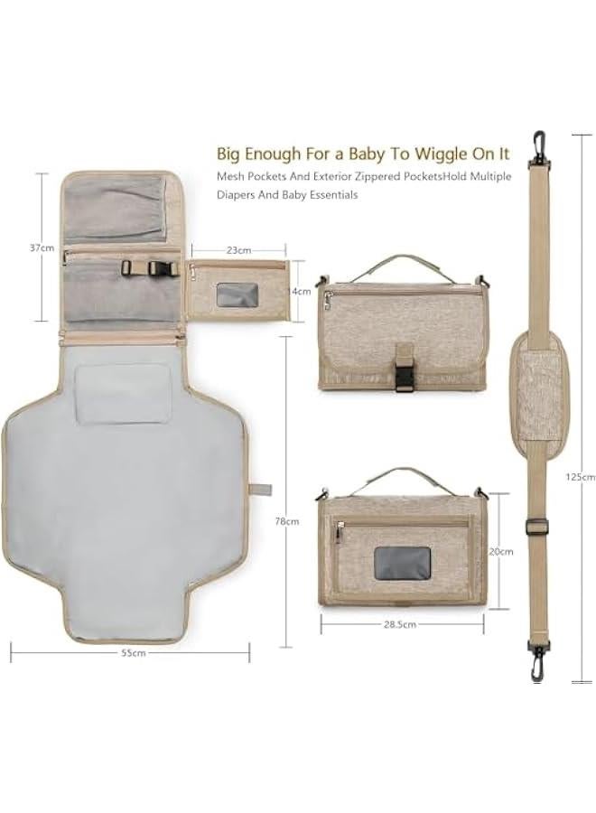 HOOKOR Durku Portable Nappy Changing Mats with Wipes Pocket Travel Baby Changing Pads with Head Cushion for Infants Waterproof Diaper Changing Pads Newborn Essentials (Khaki) - Image 2
