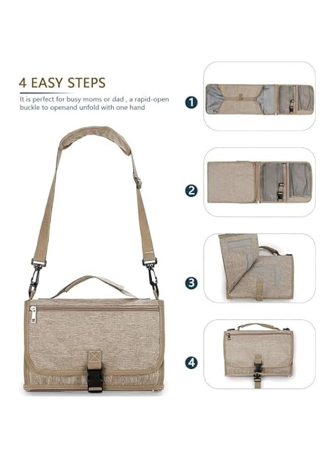 HOOKOR Durku Portable Nappy Changing Mats with Wipes Pocket Travel Baby Changing Pads with Head Cushion for Infants Waterproof Diaper Changing Pads Newborn Essentials (Khaki) - Image 3