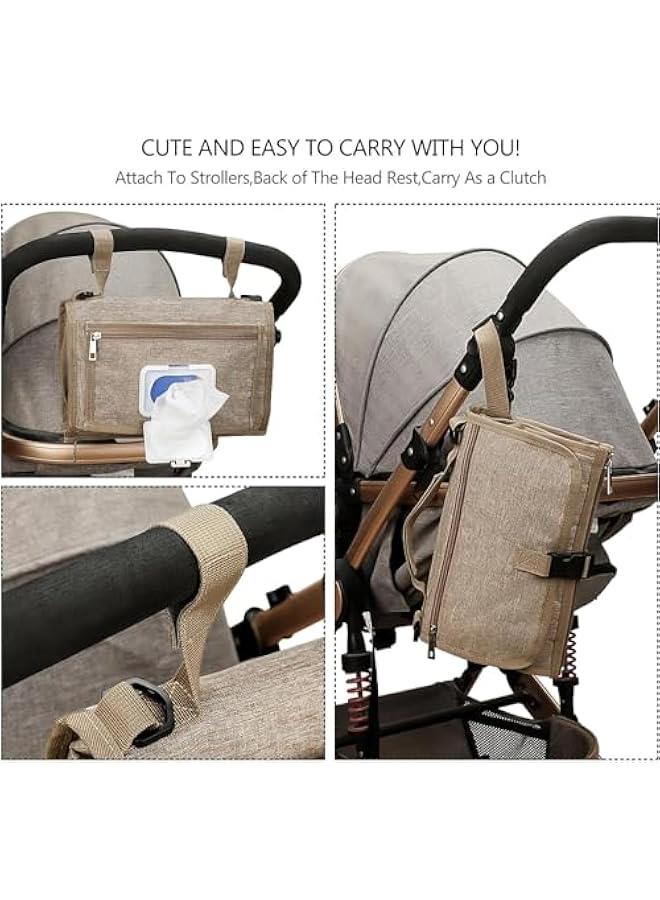 HOOKOR Durku Portable Nappy Changing Mats with Wipes Pocket Travel Baby Changing Pads with Head Cushion for Infants Waterproof Diaper Changing Pads Newborn Essentials (Khaki) - Image 4